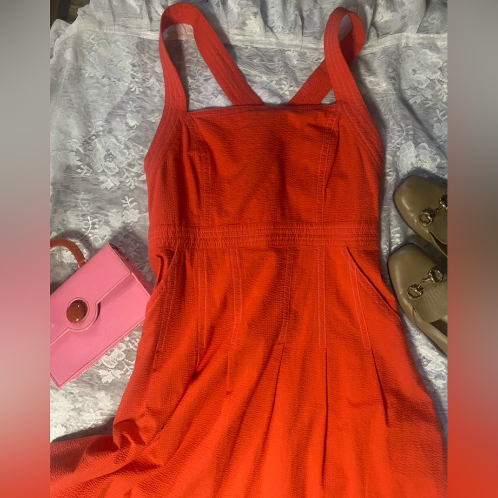 Anthropologie Coral-Red Halter Midi Dress - Picture 7 of 14